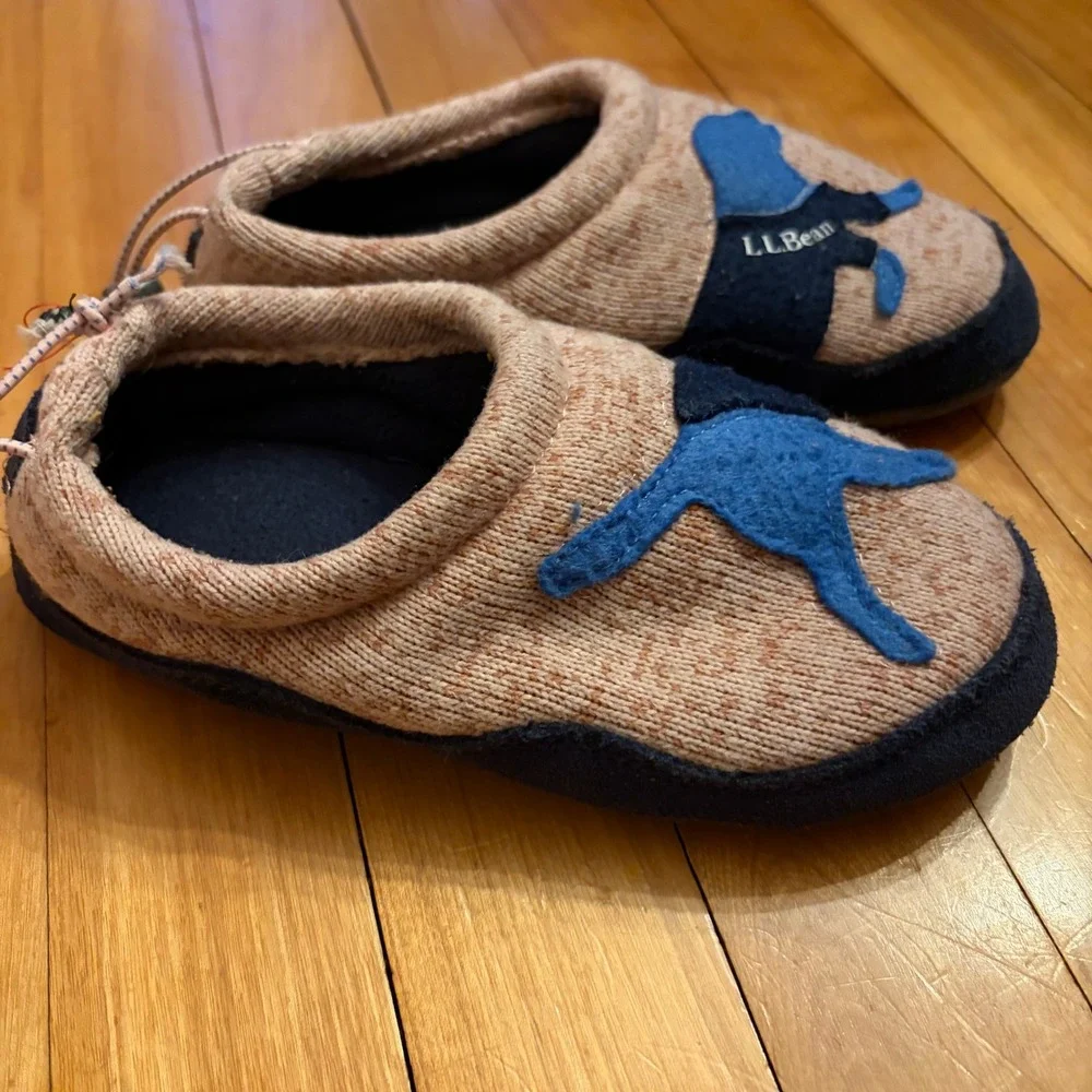 Kids L.L.Bean Slippers Size 12-13 Dog Applique Cozy Indoor Shoes‎
